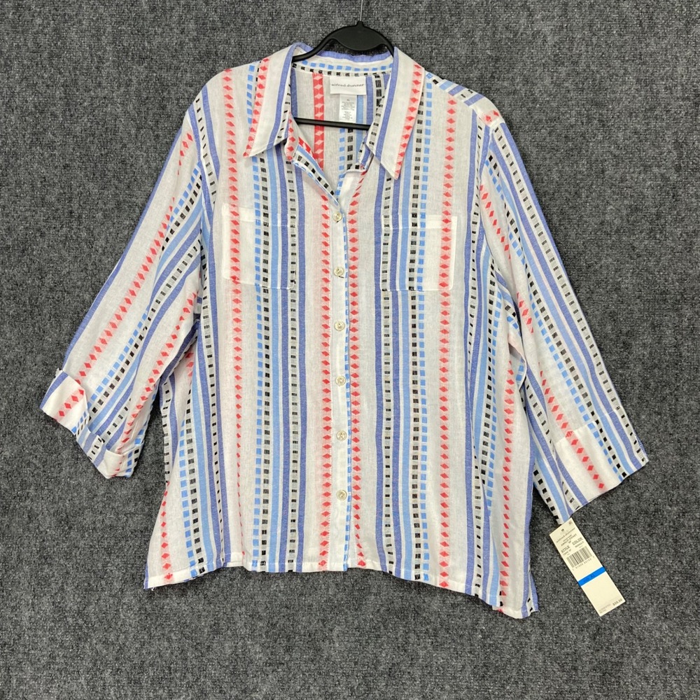 Alfred Dunner Amalfi Coast XL Button Down Shirt Striped 3/4 Sleeve Top - Picture 2 of 9